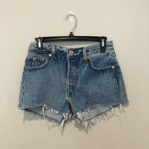 Levi’s 501 Jean Shorts Blue Cut-Off Button Fly Grommet Frayed Hem Size 25 NWT